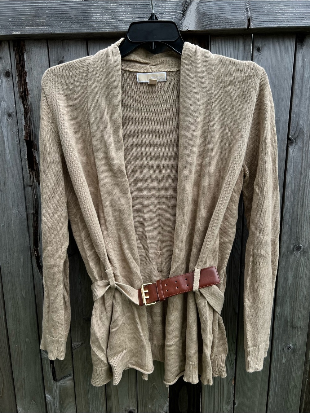MICHAEL Michael Kors Caramel Open Front Belted Cardigan